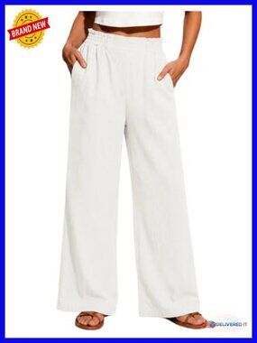 Wide Leg Linen Blend Palazzo Pants with Pockets